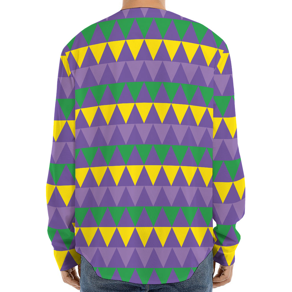 Geometric Mardi Gras Pattern Print Long Sleeve Baseball Jersey