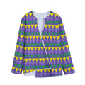 Geometric Mardi Gras Pattern Print Long Sleeve Short Coat
