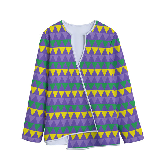 Geometric Mardi Gras Pattern Print Long Sleeve Short Coat
