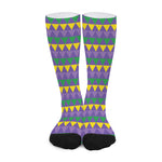 Geometric Mardi Gras Pattern Print Long Socks