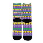 Geometric Mardi Gras Pattern Print Long Socks