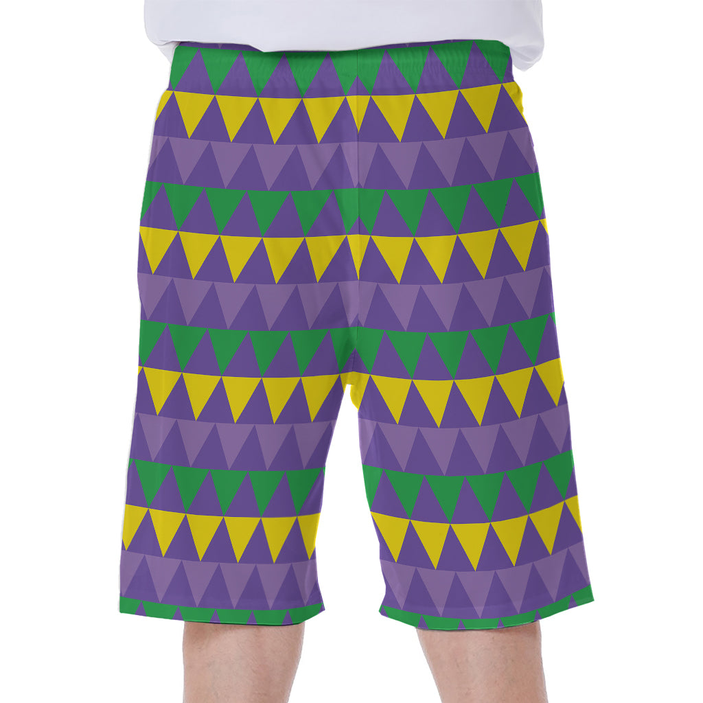 Geometric Mardi Gras Pattern Print Men's Beach Shorts