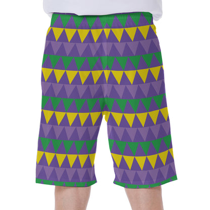Geometric Mardi Gras Pattern Print Men's Beach Shorts