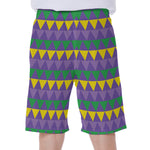 Geometric Mardi Gras Pattern Print Men's Beach Shorts