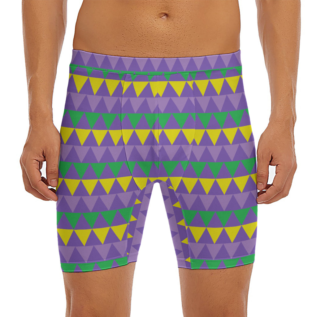 Geometric Mardi Gras Pattern Print Men's Long Boxer Briefs