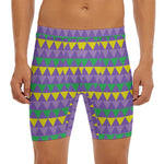 Geometric Mardi Gras Pattern Print Men's Long Boxer Briefs