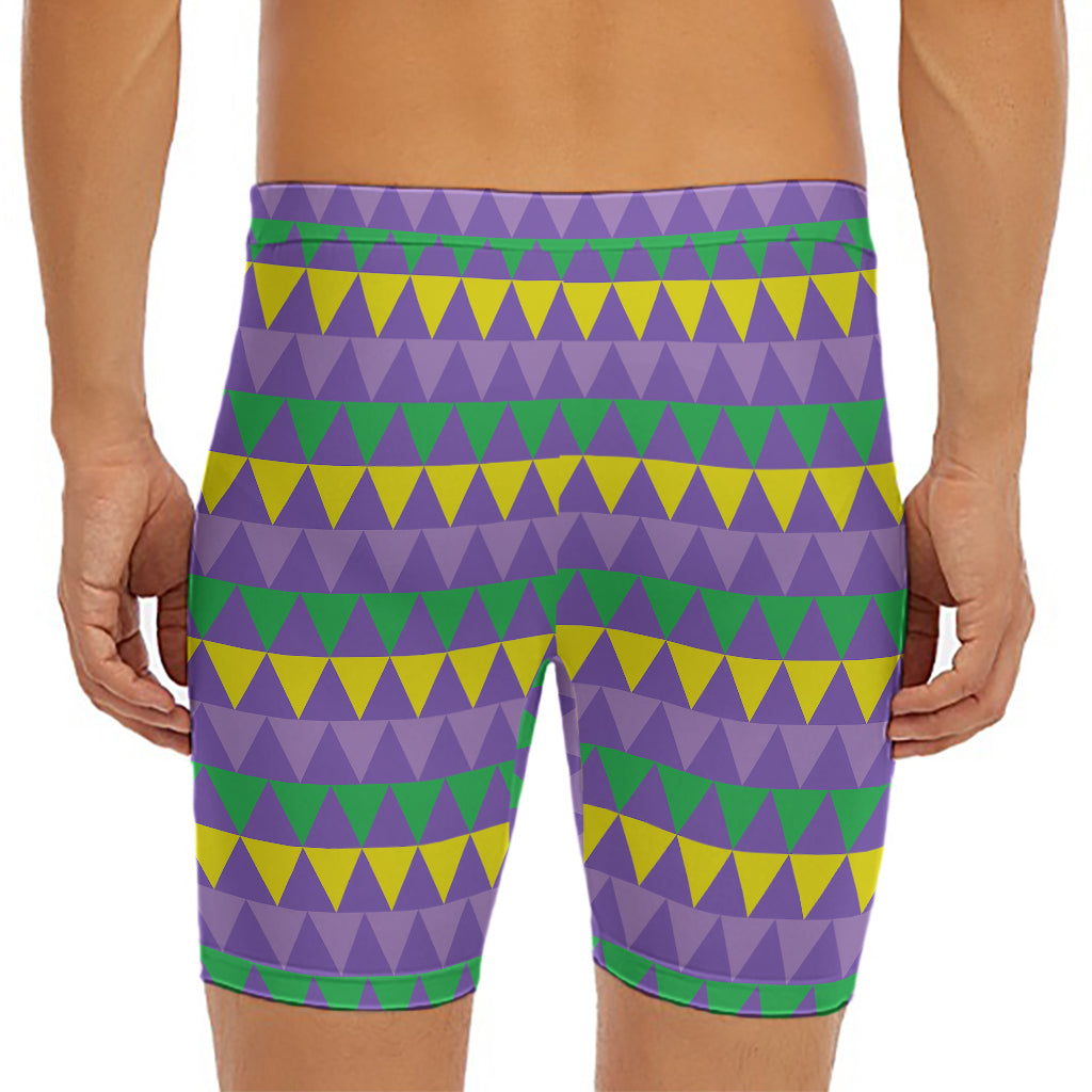 Geometric Mardi Gras Pattern Print Men's Long Boxer Briefs