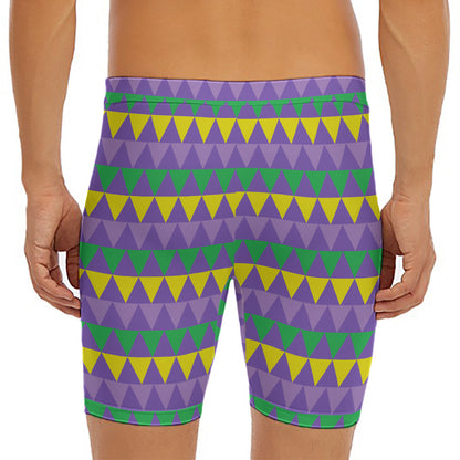 Geometric Mardi Gras Pattern Print Men's Long Boxer Briefs