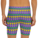 Geometric Mardi Gras Pattern Print Men's Long Boxer Briefs