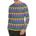 Geometric Mardi Gras Pattern Print Men's Long Sleeve Rash Guard