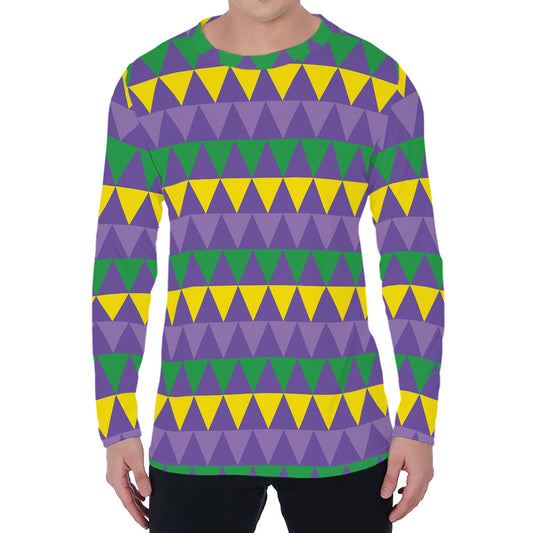 Geometric Mardi Gras Pattern Print Men's Long Sleeve T-Shirt