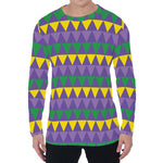 Geometric Mardi Gras Pattern Print Men's Long Sleeve T-Shirt