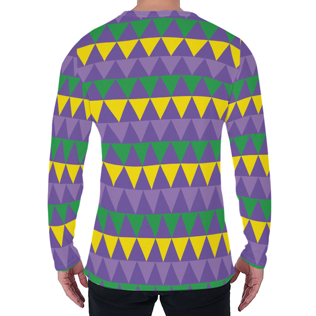 Geometric Mardi Gras Pattern Print Men's Long Sleeve T-Shirt