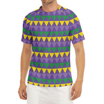 Geometric Mardi Gras Pattern Print Men's Short Sleeve Rash Guard