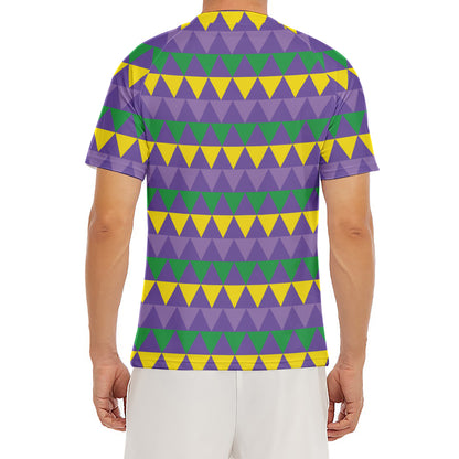 Geometric Mardi Gras Pattern Print Men's Short Sleeve Rash Guard