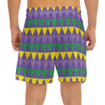 Geometric Mardi Gras Pattern Print Men's Split Running Shorts
