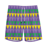 Geometric Mardi Gras Pattern Print Men's Sports Shorts