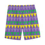 Geometric Mardi Gras Pattern Print Men's Sports Shorts