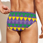Geometric Mardi Gras Pattern Print Men's Swim Briefs