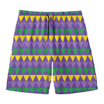 Geometric Mardi Gras Pattern Print Men's Swim Trunks
