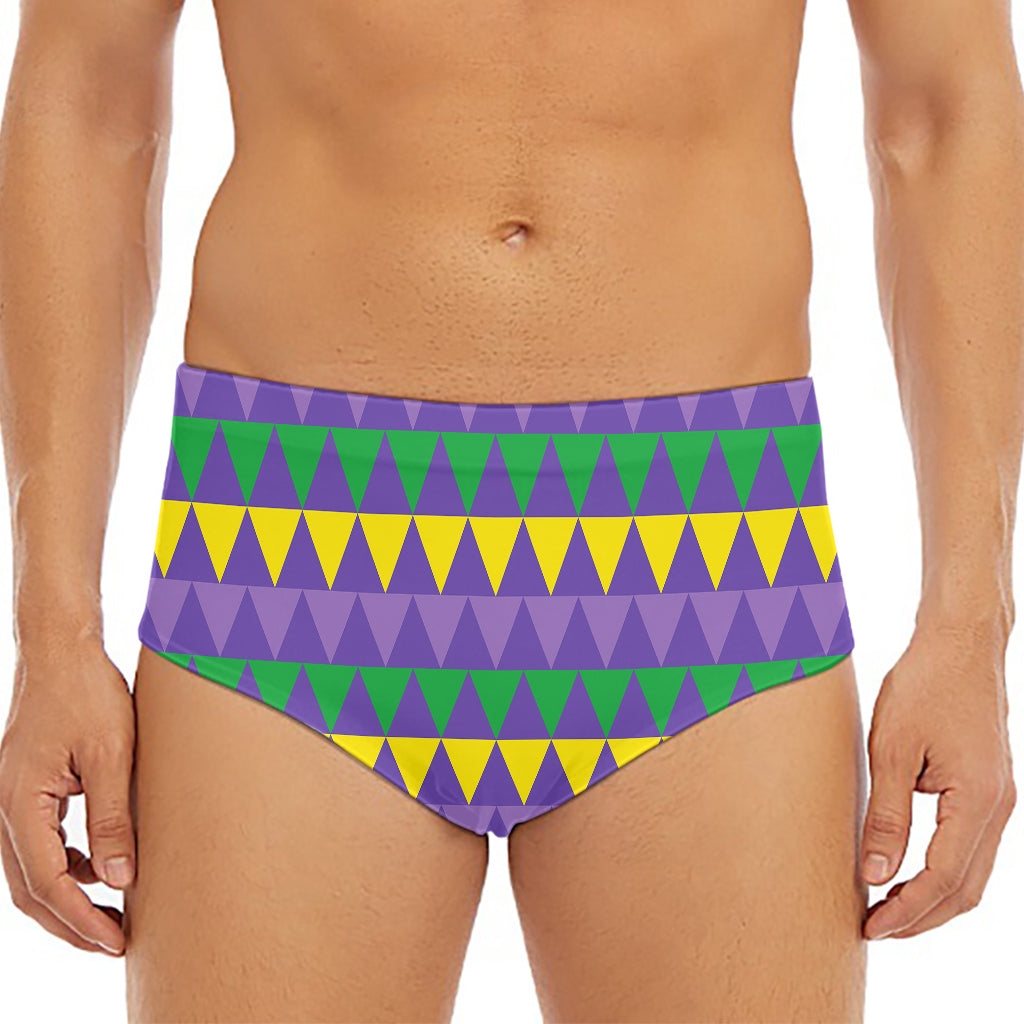 Geometric Mardi Gras Pattern Print Men's Triangle Swim Briefs