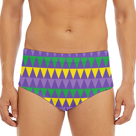 Geometric Mardi Gras Pattern Print Men's Triangle Swim Briefs