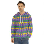 Geometric Mardi Gras Pattern Print Men's Velvet Pullover Hoodie
