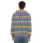 Geometric Mardi Gras Pattern Print Men's Velvet Pullover Hoodie