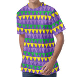 Geometric Mardi Gras Pattern Print Men's Velvet T-Shirt