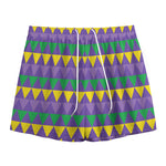 Geometric Mardi Gras Pattern Print Mesh Shorts