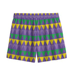 Geometric Mardi Gras Pattern Print Mesh Shorts