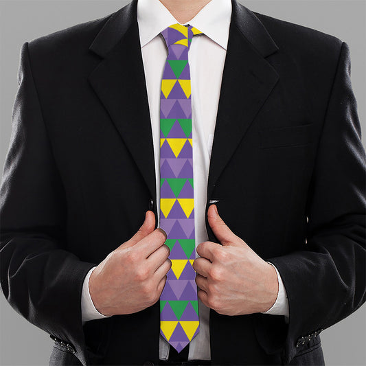 Geometric Mardi Gras Pattern Print Necktie