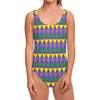 Geometric Mardi Gras Pattern Print One Piece Swimsuit