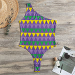 Geometric Mardi Gras Pattern Print One Shoulder Bodysuit