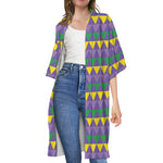 Geometric Mardi Gras Pattern Print Open Front Beach Cover Up