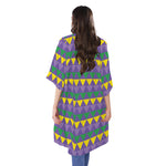 Geometric Mardi Gras Pattern Print Open Front Beach Cover Up