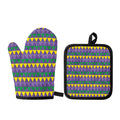 Geometric Mardi Gras Pattern Print Oven Mitt And Pot Holder Set