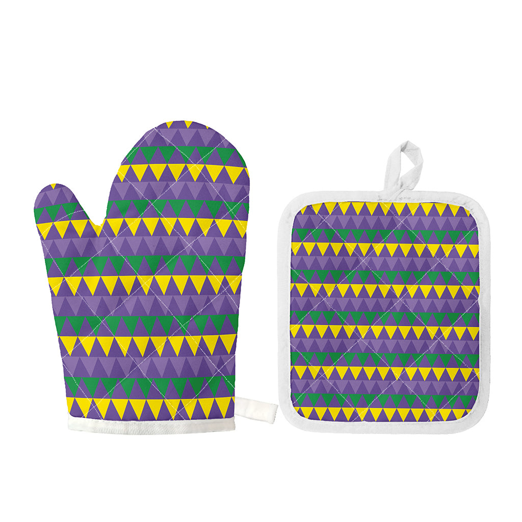 Geometric Mardi Gras Pattern Print Oven Mitt And Pot Holder Set