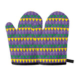 Geometric Mardi Gras Pattern Print Oven Mitts