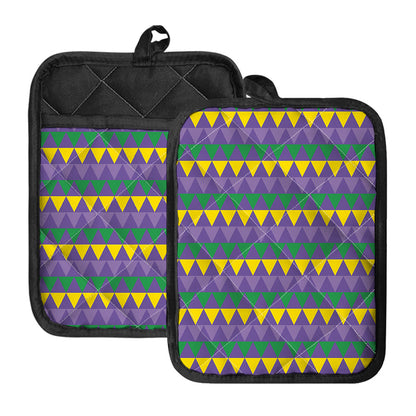 Geometric Mardi Gras Pattern Print Pot Holders With Pocket