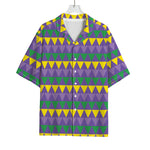 Geometric Mardi Gras Pattern Print Rayon Hawaiian Shirt