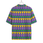 Geometric Mardi Gras Pattern Print Rayon Hawaiian Shirt