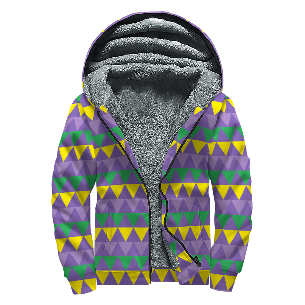 Geometric Mardi Gras Pattern Print Sherpa Lined Zip Up Hoodie
