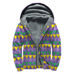 Geometric Mardi Gras Pattern Print Sherpa Lined Zip Up Hoodie
