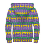 Geometric Mardi Gras Pattern Print Sherpa Lined Zip Up Hoodie