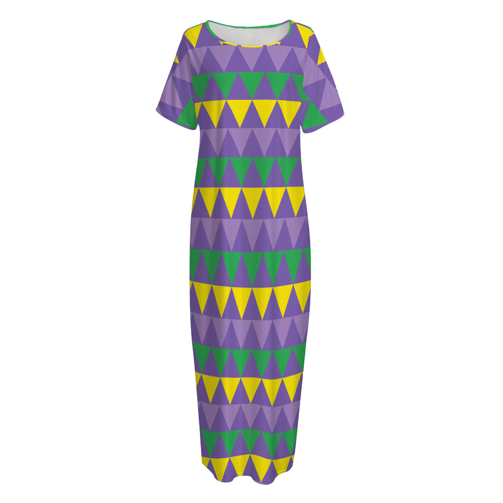 Geometric Mardi Gras Pattern Print Short Sleeve Long Nightdress