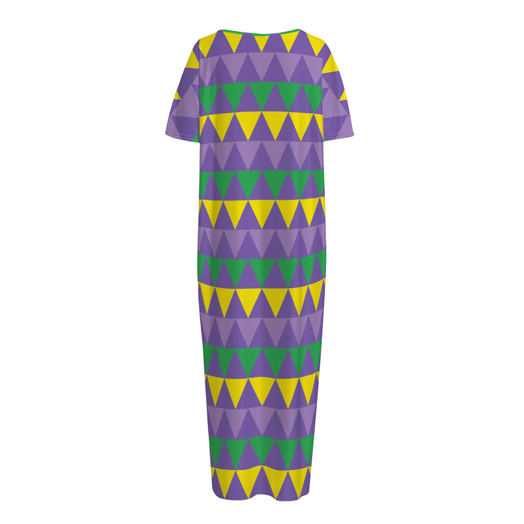 Geometric Mardi Gras Pattern Print Short Sleeve Long Nightdress