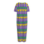 Geometric Mardi Gras Pattern Print Short Sleeve Long Nightdress