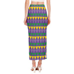 Geometric Mardi Gras Pattern Print Side Slit Maxi Skirt