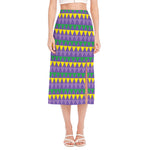 Geometric Mardi Gras Pattern Print Side Slit Midi Skirt
